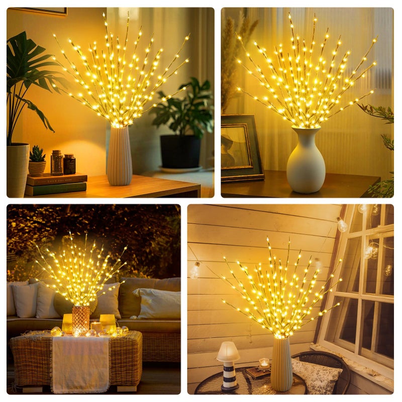 DK177 4 Pack Led Branch Light Battery Operated Lighted Branch Vase Filler Willow Tree Artificial Little Twig Power Golden 30 Inch 20 LED for Home Romantic Decoration (Gold-Warm White) - Image 5