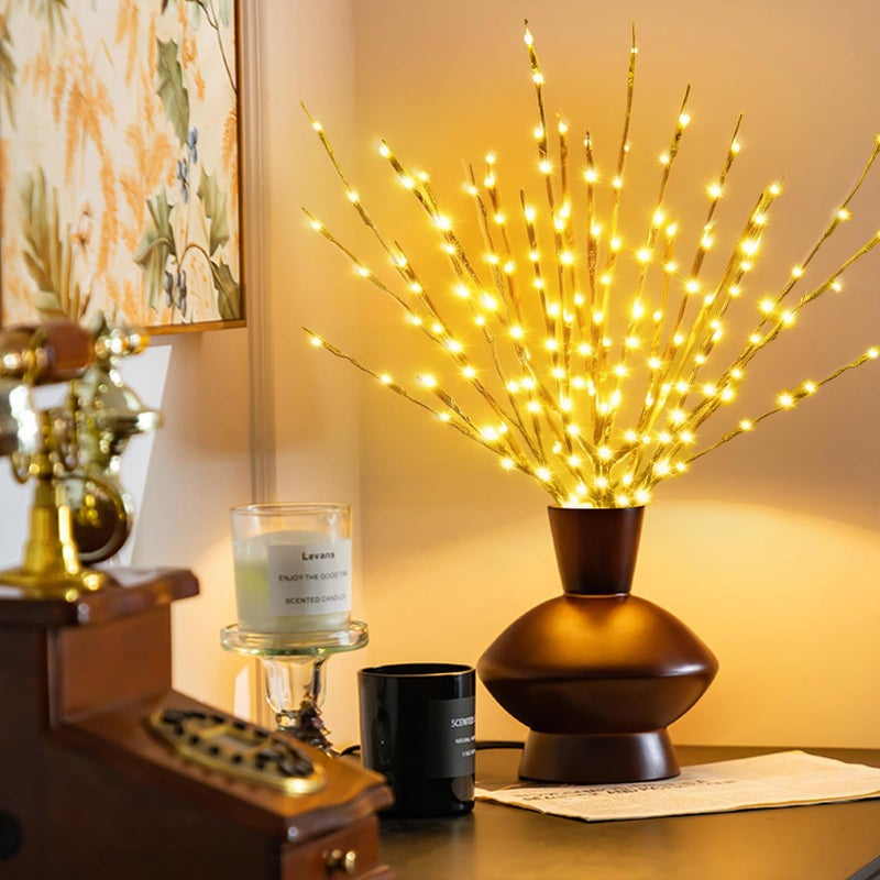 DK177 4 Pack Led Branch Light Battery Operated Lighted Branch Vase Filler Willow Tree Artificial Little Twig Power Golden 30 Inch 20 LED for Home Romantic Decoration (Gold-Warm White) - Image 1