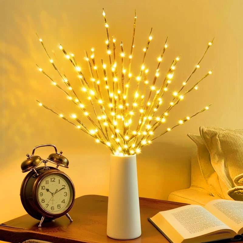 DK177 4 Pack Led Branch Light Battery Operated Lighted Branch Vase Filler Willow Tree Artificial Little Twig Power Golden 30 Inch 20 LED for Home Romantic Decoration (Gold-Warm White) - Image 3