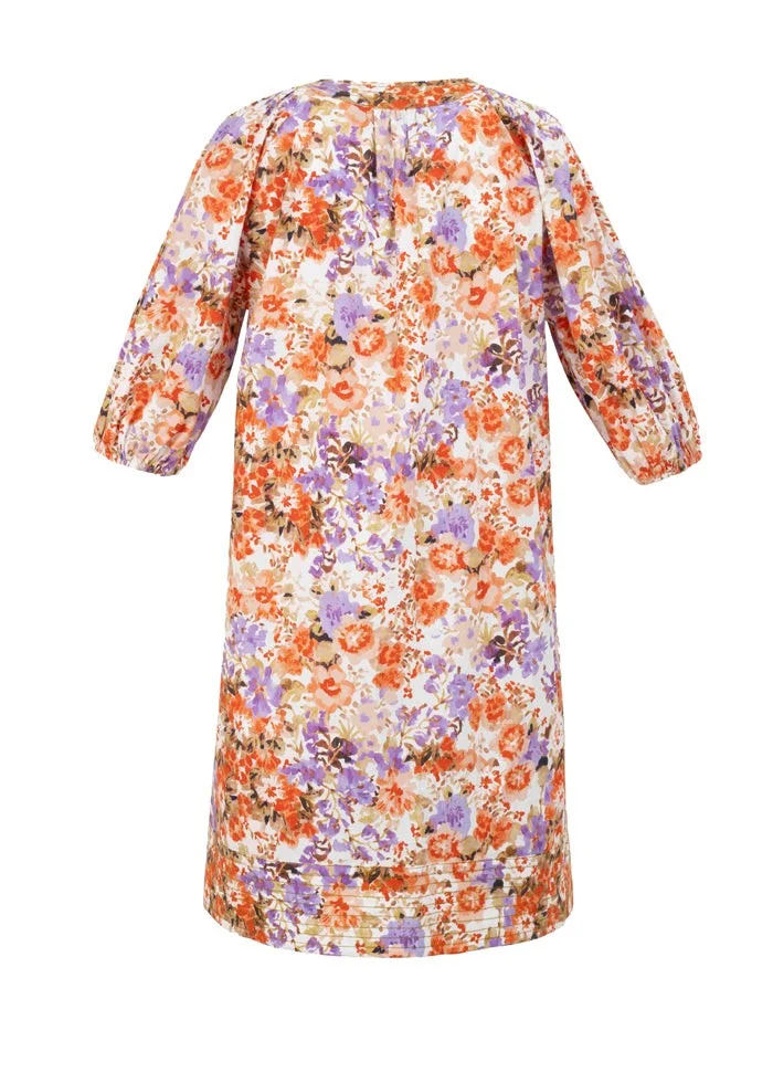 EXQUISE Pure Cotton V-Neck Floral Pattern Relaxed Fit Dress