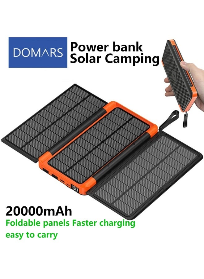 Domars Solar Portable Charger, 20000mAh Solar Power Bank with Foldable Solar Panels, 15W Wireless Charger, 4 Outputs, LED Flashlight, IP65 Waterproof Outdoor Solar Battery Pack for Camping, Hiking, Mountain Climbing,Emergency - Image 1