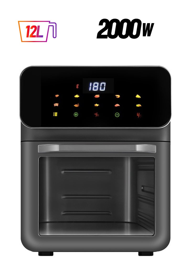 Generic - Digital air fryer large size, windowable, one-touch panel, 360° turbo airflow technology, built-in baking tray, automatic memory power-off, dishwasher safe 12L 2000W GA-5003 black - Image 1