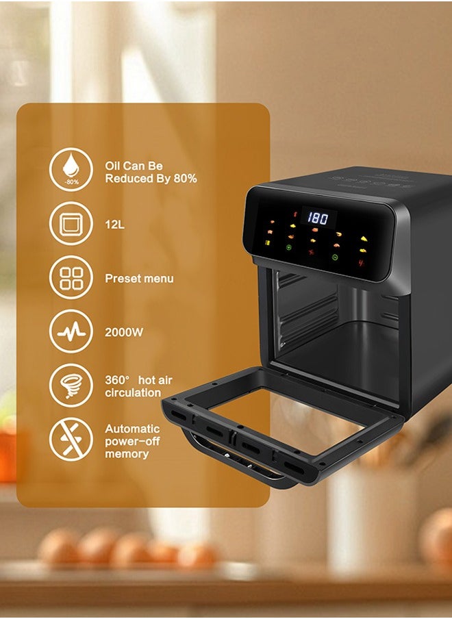 Generic - Digital air fryer large size, windowable, one-touch panel, 360° turbo airflow technology, built-in baking tray, automatic memory power-off, dishwasher safe 12L 2000W GA-5003 black - Image 1