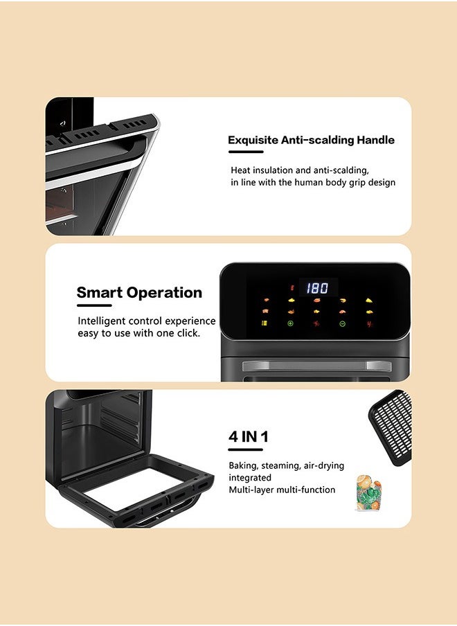 Generic - Digital air fryer large size, windowable, one-touch panel, 360° turbo airflow technology, built-in baking tray, automatic memory power-off, dishwasher safe 12L 2000W GA-5003 black - Image 1