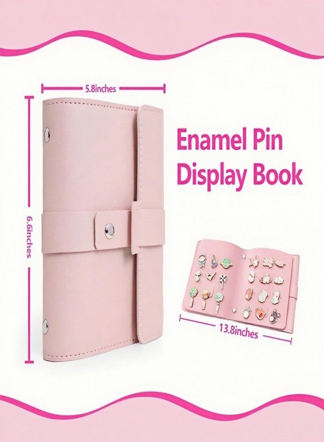 JCWPVA Enamel Pin Display Book - 4 Page Leather Travel Organizer for Collectors, Portable Lapel Pin Holder with Secure Storage, Compact Pin Trading Book (Pink) - Image 3