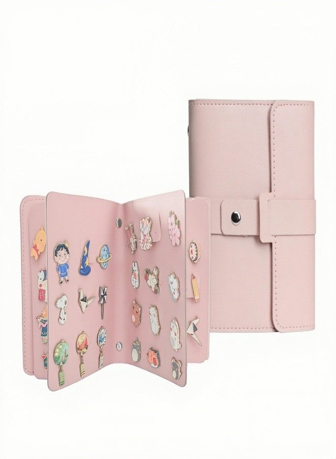 JCWPVA Enamel Pin Display Book - 4 Page Leather Travel Organizer for Collectors, Portable Lapel Pin Holder with Secure Storage, Compact Pin Trading Book (Pink) - Image 1