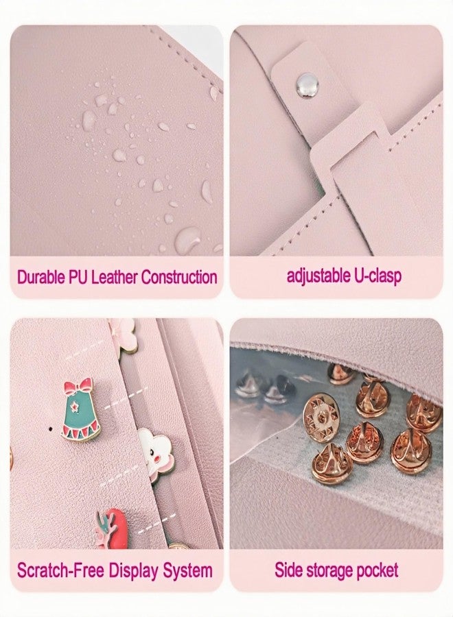JCWPVA Enamel Pin Display Book - 4 Page Leather Travel Organizer for Collectors, Portable Lapel Pin Holder with Secure Storage, Compact Pin Trading Book (Pink) - Image 5
