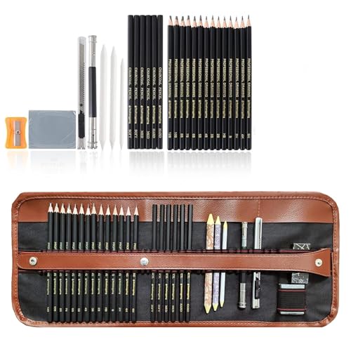 Tusmad Drawing Art Tool Kit Pencils,30 Pcs Sketching Pencils Set Travel Pencils Kit with Charcoal Pencils, Erasers, Extender, Carry Bag Etc for Students, Teens, Adults (with Canvas Rolling Pouch) - Image 1