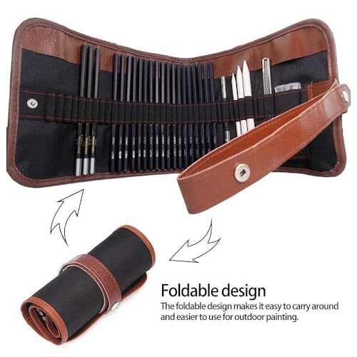 Tusmad Drawing Art Tool Kit Pencils,30 Pcs Sketching Pencils Set Travel Pencils Kit with Charcoal Pencils, Erasers, Extender, Carry Bag Etc for Students, Teens, Adults (with Canvas Rolling Pouch) - Image 2