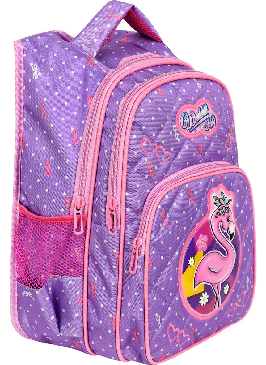 Waddell Licensed Lilac Flamingo Patterned Emboos Primary School Backpack and Lunchbox  - Image 2