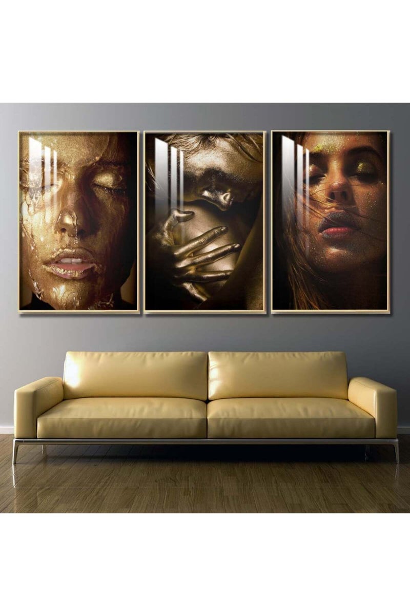 Marktna Three wooden wall painting with a frame and a clear acrylic layer - Image 1