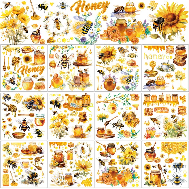 BBTO 12 Sheets Rub on Transfers for Crafts and Furniture Rub on Transfer Stickers Decals for Wood DIY Paper Home Decor, 5.5 x 5.7 Inch(Bee) - Image 1