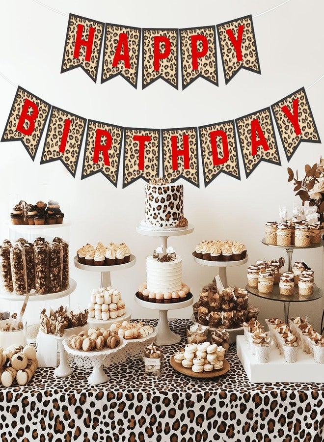 Merrystorm Leopard & Cheetah Print Birthday Banner Red Leopard Happy Birthday Banner Cheetah Bday Party Decorations for Boys Girls Safari Animal Bday Party Sulpplies - Image 2