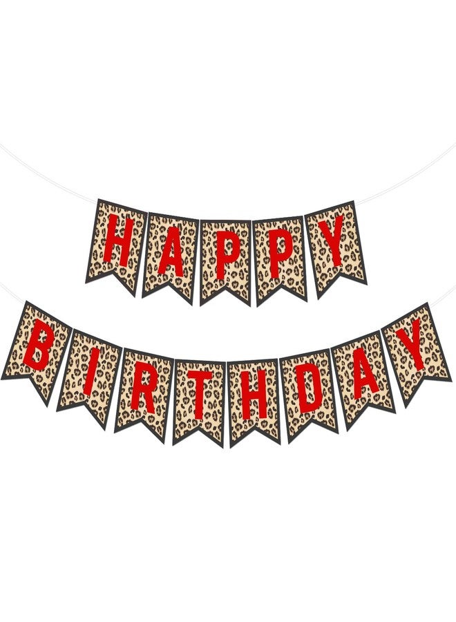 Merrystorm Leopard & Cheetah Print Birthday Banner Red Leopard Happy Birthday Banner Cheetah Bday Party Decorations for Boys Girls Safari Animal Bday Party Sulpplies - Image 1