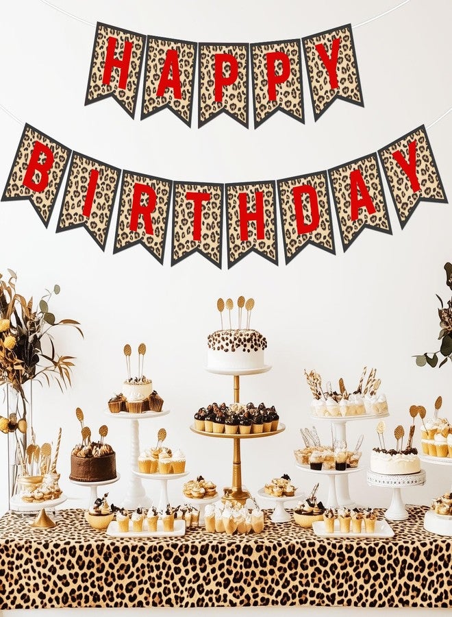 Merrystorm Leopard & Cheetah Print Birthday Banner Red Leopard Happy Birthday Banner Cheetah Bday Party Decorations for Boys Girls Safari Animal Bday Party Sulpplies - Image 5