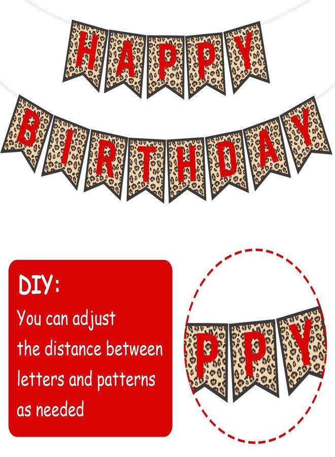 Merrystorm Leopard & Cheetah Print Birthday Banner Red Leopard Happy Birthday Banner Cheetah Bday Party Decorations for Boys Girls Safari Animal Bday Party Sulpplies - Image 4
