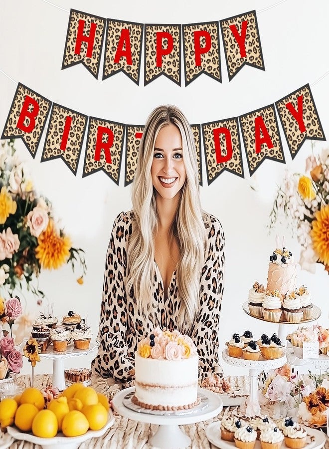 Merrystorm Leopard & Cheetah Print Birthday Banner Red Leopard Happy Birthday Banner Cheetah Bday Party Decorations for Boys Girls Safari Animal Bday Party Sulpplies - Image 3