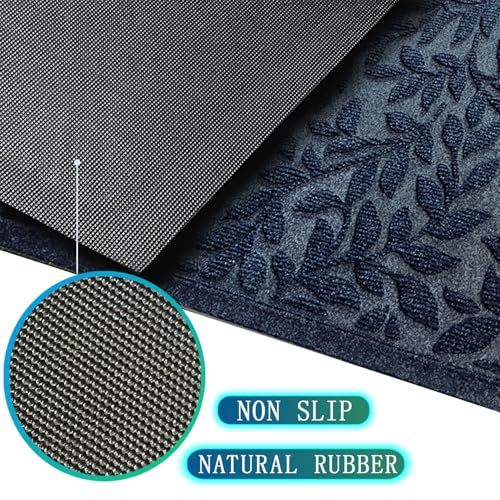 Bulijojo Sturdy Front Entrance Doormats,Durable Heavy Duty Welcome Mat,Thick Absorbent Natural Rubber Non Slip Mat,Easy Clean Entryway Mat 17x30 Inch Leaves Blue - Image 2