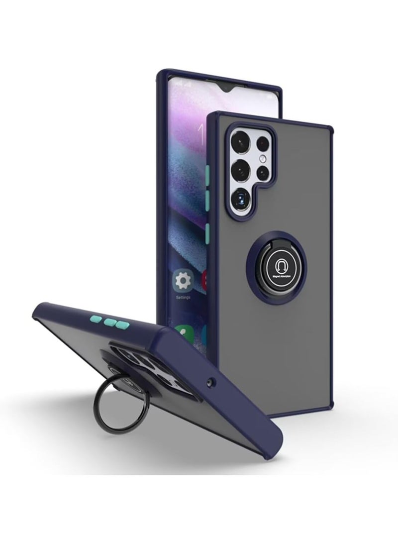 Samsung Galaxy S25 Ultra Rotational Metal Ring Kickstand Cover Shockproof Bumper Matte Finish Hard Back Case Anti Fingerprint Magnetic Car Mount Cover (Blue, Samsung Galaxy S25 Ultra)