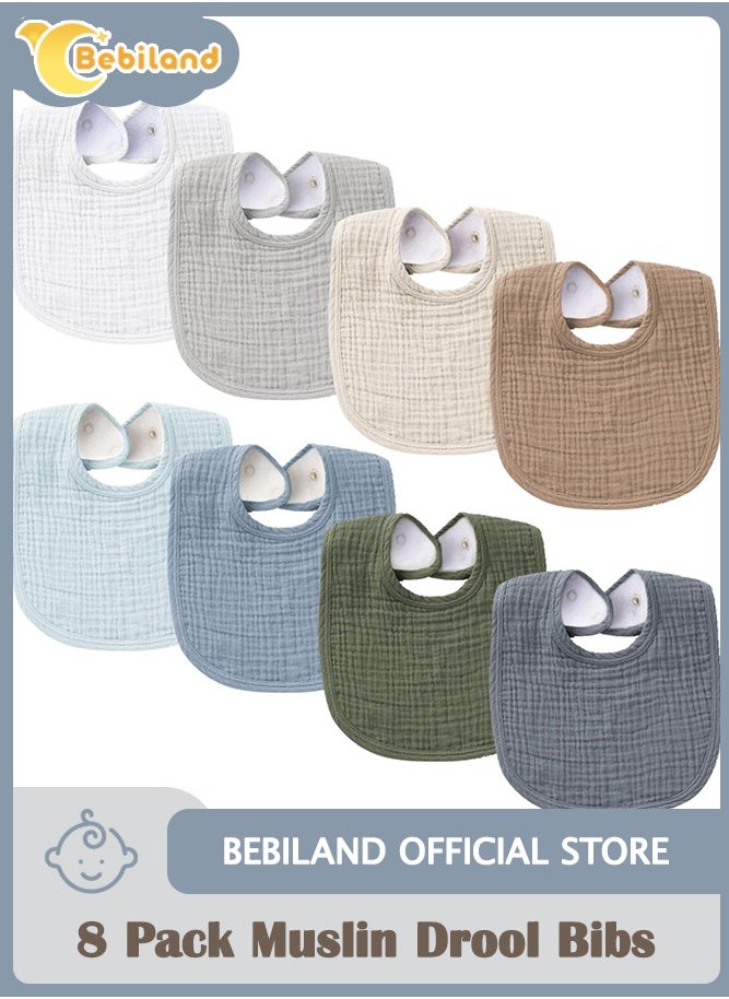 Bebiland 8 Pack Baby Muslin Bandana Drool Bibs for Unisex Boys Girls, 8 Solid Colors Cotton Set for Teething Drooling (Multicolour)  - Image 1