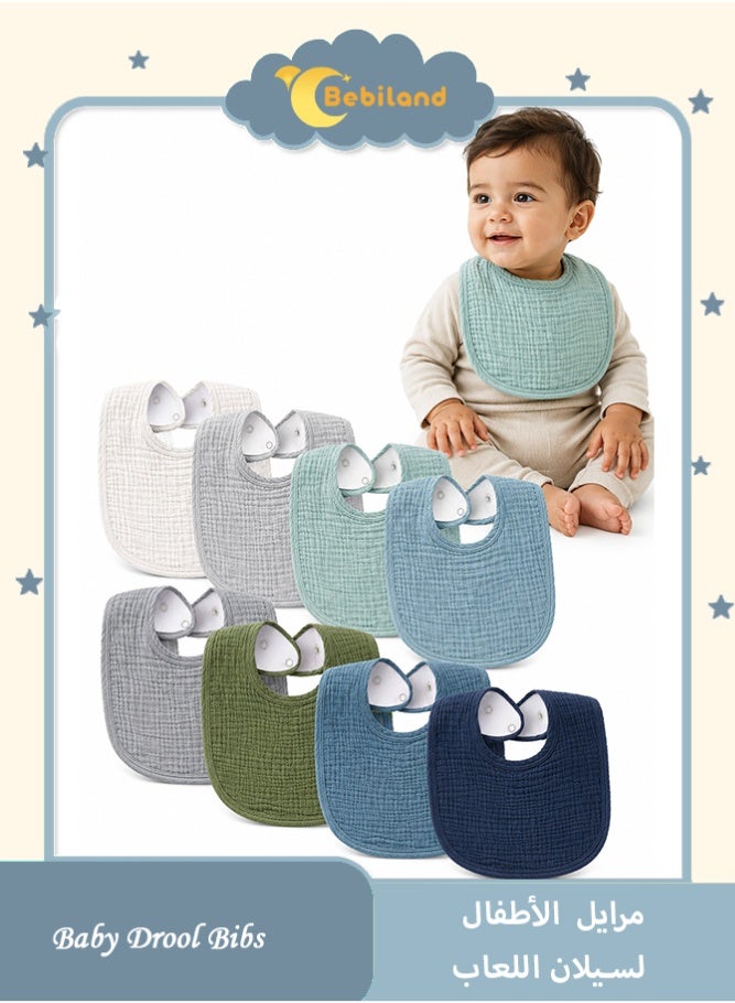 Bebiland 8 PCS Baby Drool Bibs, 100% Cotton Muslin Bandana Drool Bibs, Double Layer Waterproof Teething Bibs for Newborns, Adjustable Neutral Colors for Baby Boys Girls 0-36 Months - Image 1