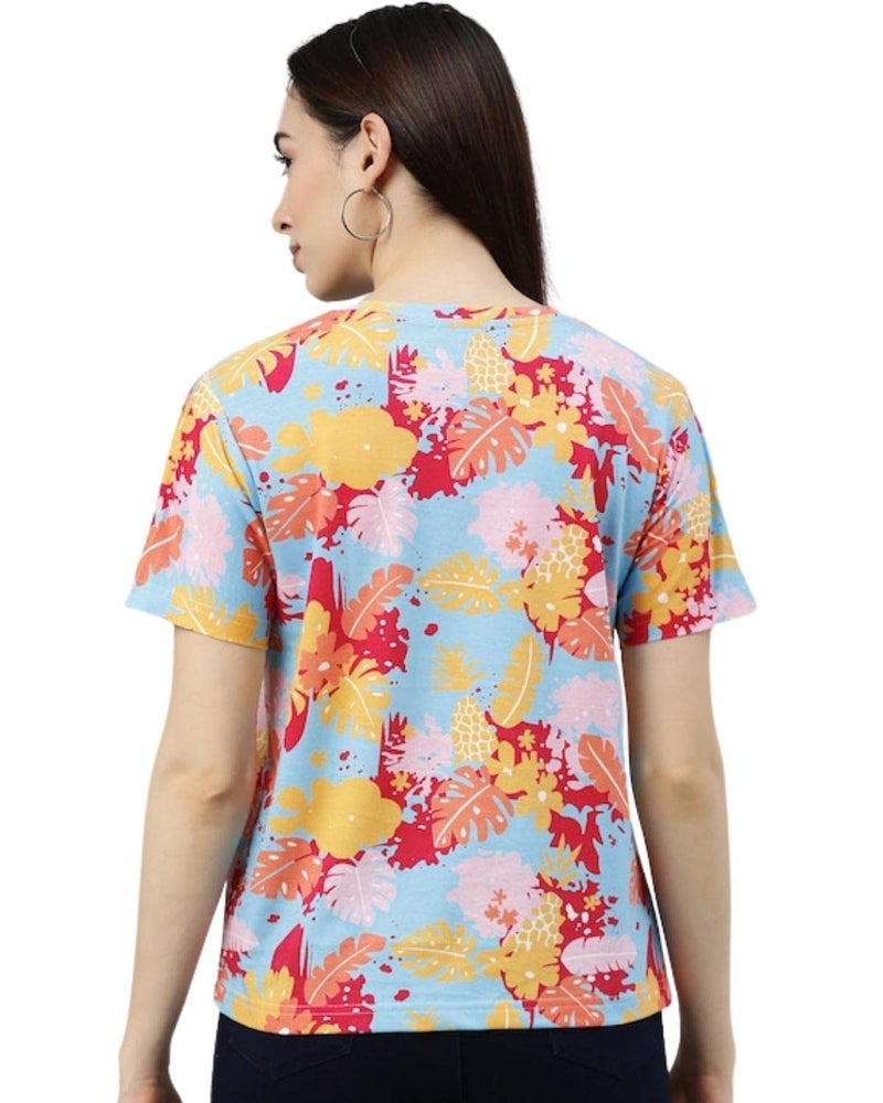 JUNEBERRY® Women's Cotton Regular Fit Floral Printed T-Shirt (Pinkmulti, M) - Image 2