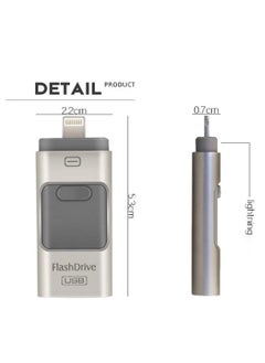 Generic 3-In-1 OTG USB 3.0 Memory Stick Pen Drives for iPhone/iPad/Android/PC (256GB, Silver)  - Image 2