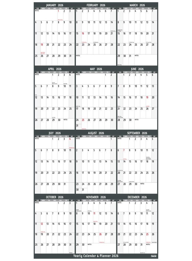 BowCuk 2026 Yearly Calendar,Vertical,Grey - Image 1