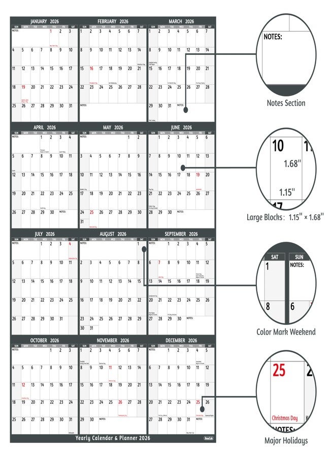 BowCuk 2026 Yearly Calendar,Vertical,Grey - Image 3