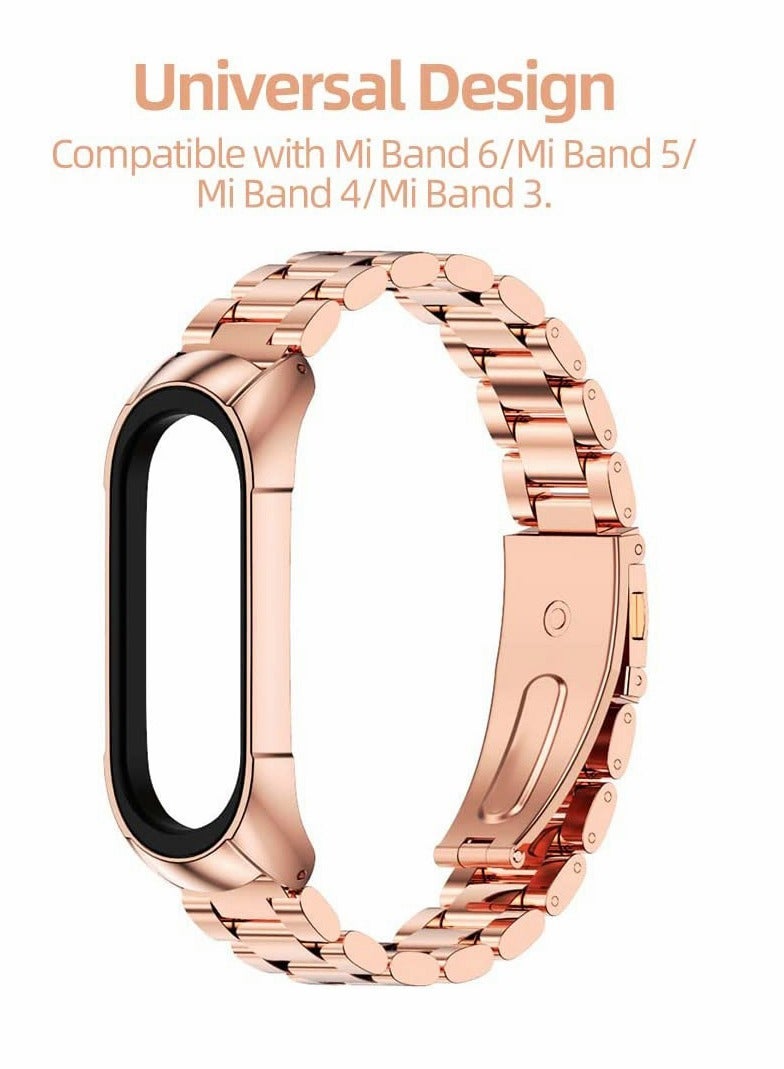 Metal Watch Strap for Xiaomi Band, Stainless Steel WatchBand, Metal Replacement WatchBand, Smartwatch Replacement Bands, for Xiaomi Band 6/5/4/3 (Rose Gold) - Image 4