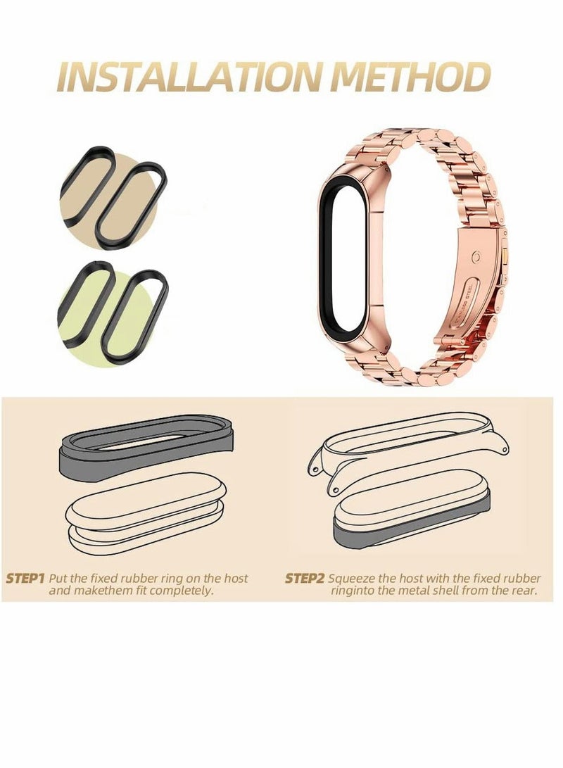 Metal Watch Strap for Xiaomi Band, Stainless Steel WatchBand, Metal Replacement WatchBand, Smartwatch Replacement Bands, for Xiaomi Band 6/5/4/3 (Rose Gold) - Image 2