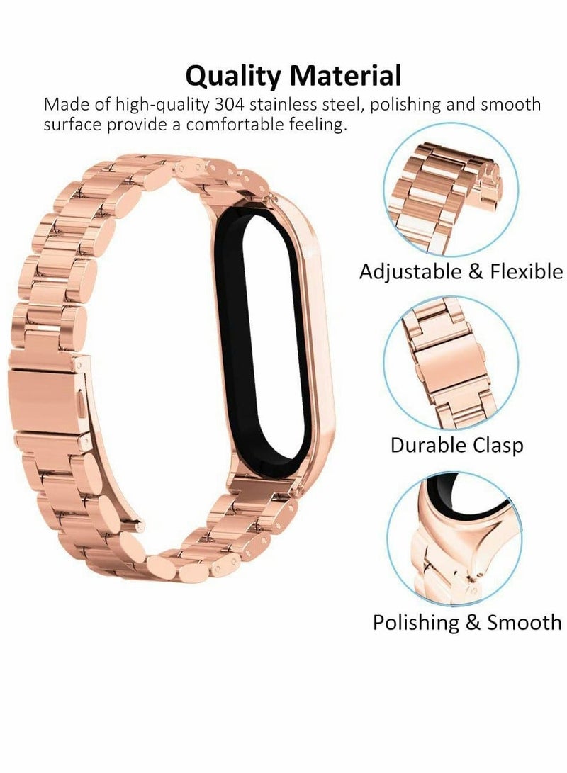 Metal Watch Strap for Xiaomi Band, Stainless Steel WatchBand, Metal Replacement WatchBand, Smartwatch Replacement Bands, for Xiaomi Band 6/5/4/3 (Rose Gold) - Image 3