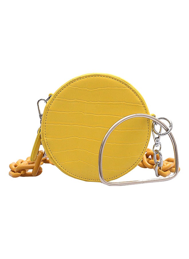 NIBEMINENT - Solid Colour Elegant Zipper Closure Chain Handbag Yellow - Image 1