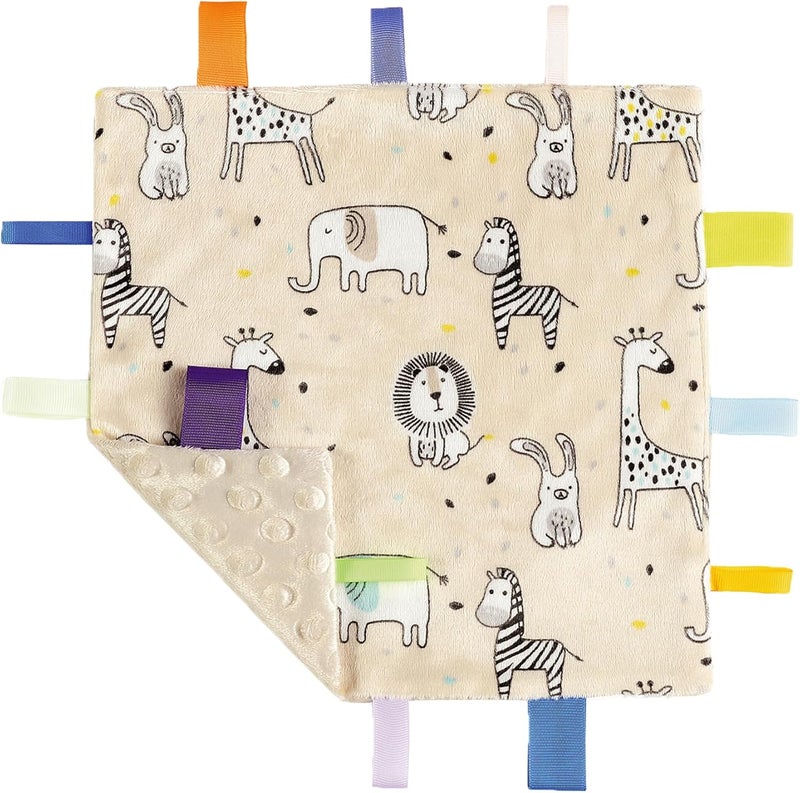 CREVENT Tag Security Blankets for Babies, Soft Small Loveys for Boys, Baby Comforter Sensory Blanket, Great Gifts for Birthday Baby Shower (10"X10" Zoo + Grey) - Image 2
