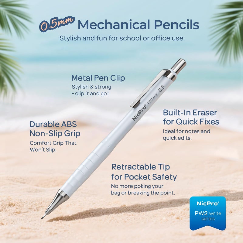 Nicpro Cute Mechanical Pencil Set, 4PCS 0.5mm Pastel Drafting Pencils with 4 Tube HB Lead Refills, 4B Erasers, Rotary Retractable Eraser and Eraser Refill for Writing Sketching Back to School Supplies - Image 2