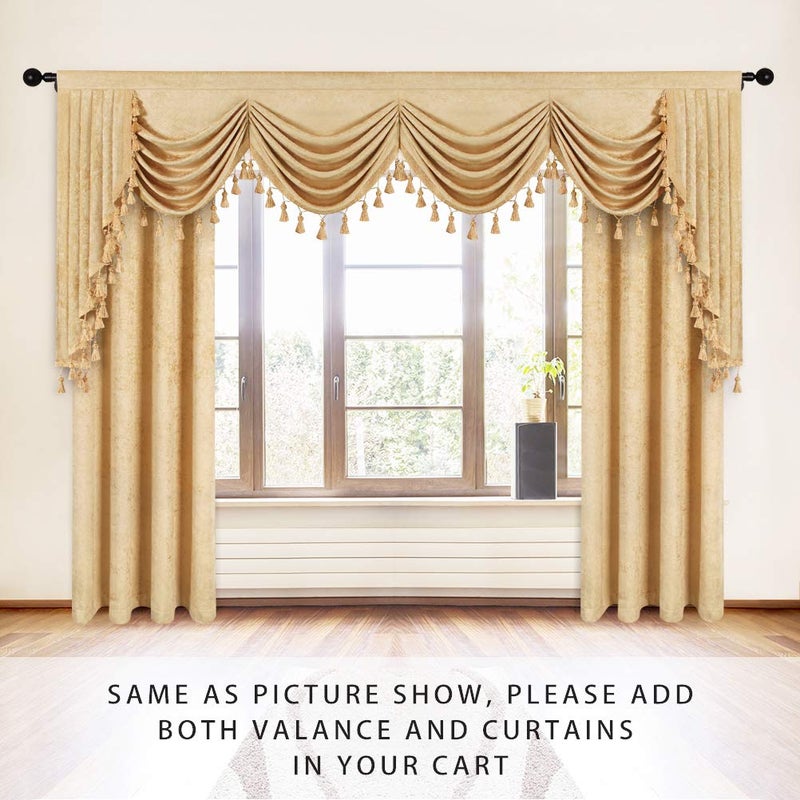 ELKCA ELKCA Thick Chenille Window Curtains Valance for Living Room Gold Waterfall Valance for Bedroom Rod Pocket 1 Panel (Gold W118)  - Image 2