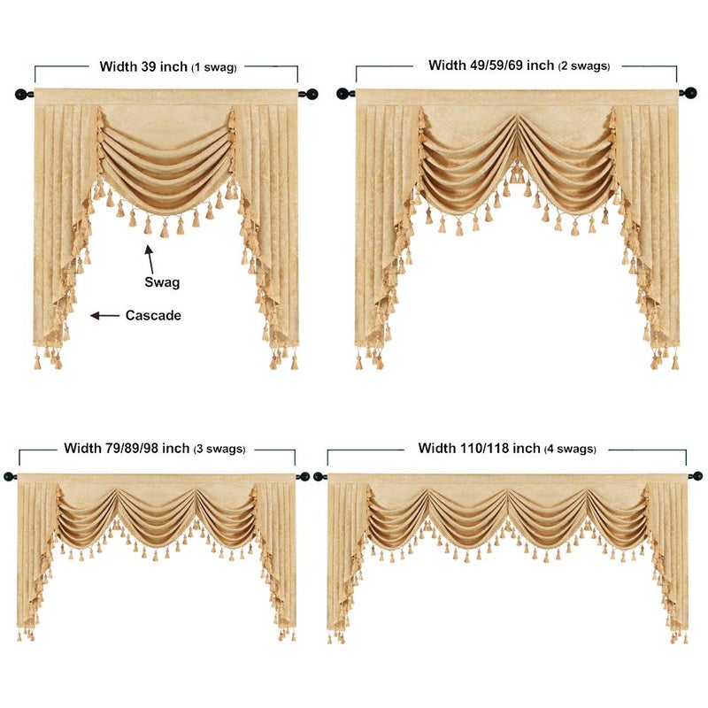 ELKCA ELKCA Thick Chenille Window Curtains Valance for Living Room Gold Waterfall Valance for Bedroom Rod Pocket 1 Panel (Gold W118)  - Image 5