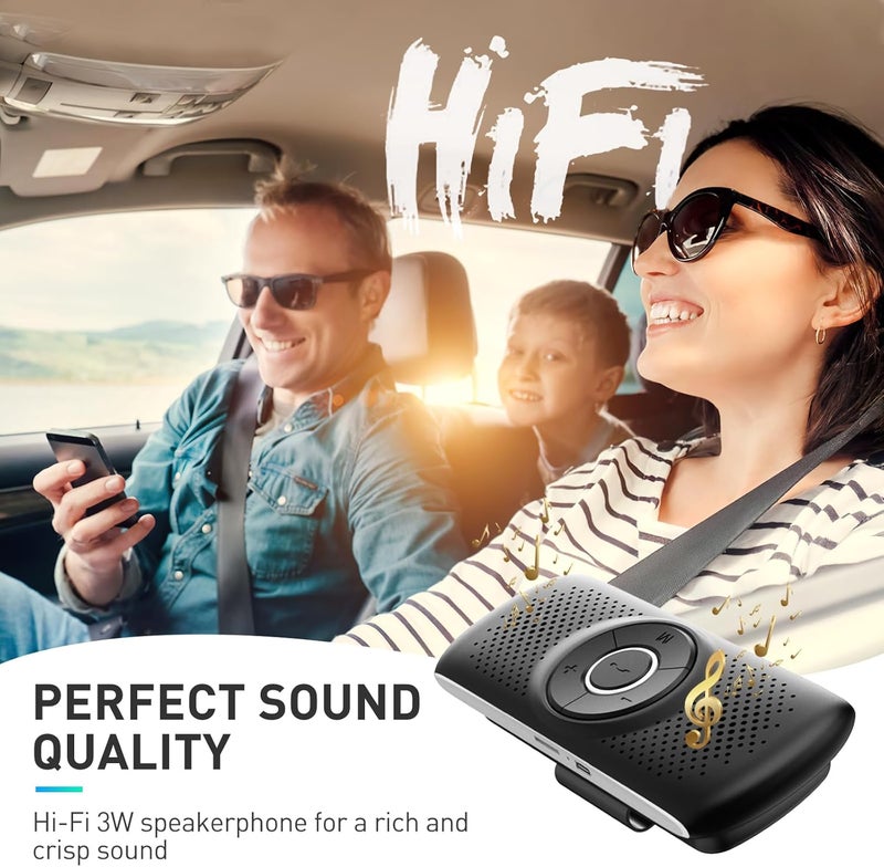 AGPtek سماعة سيارة مع بلوتوث 5.3، مجموعة هاتف مجانية للمكالمات، GPS والموسيقى مع فتحة بطاقة TF، اتصال فوري، دعم سيري ومساعد جوجل، سماعة مكالمات لاسلكية مثبتة على حاجب السيارة (أسود) - Image 4