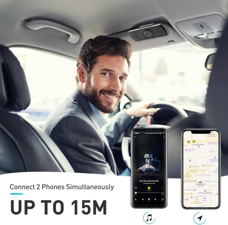 AGPtek سماعة سيارة مع بلوتوث 5.3، مجموعة هاتف مجانية للمكالمات، GPS والموسيقى مع فتحة بطاقة TF، اتصال فوري، دعم سيري ومساعد جوجل، سماعة مكالمات لاسلكية مثبتة على حاجب السيارة (أسود) - Image 3