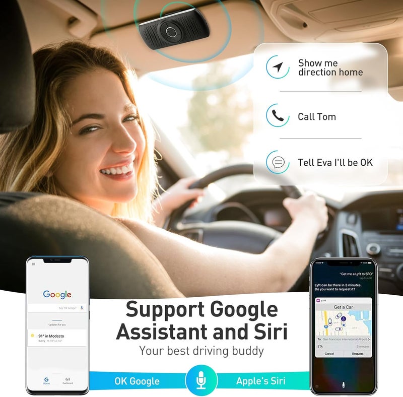 AGPtek سماعة سيارة مع بلوتوث 5.3، مجموعة هاتف مجانية للمكالمات، GPS والموسيقى مع فتحة بطاقة TF، اتصال فوري، دعم سيري ومساعد جوجل، سماعة مكالمات لاسلكية مثبتة على حاجب السيارة (أسود) - Image 2