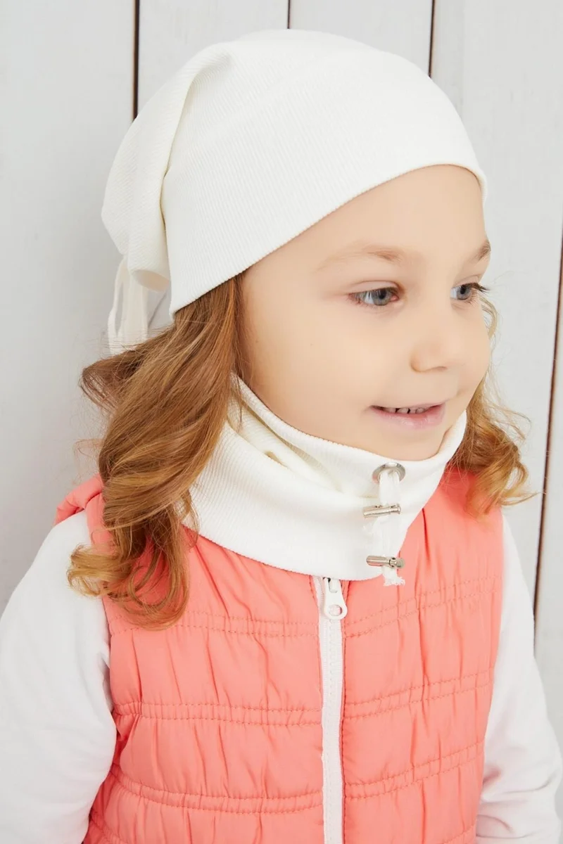 بيبيجيز Girl's White Rope Hat Beanie Neck Collar Set Cotton Camisole