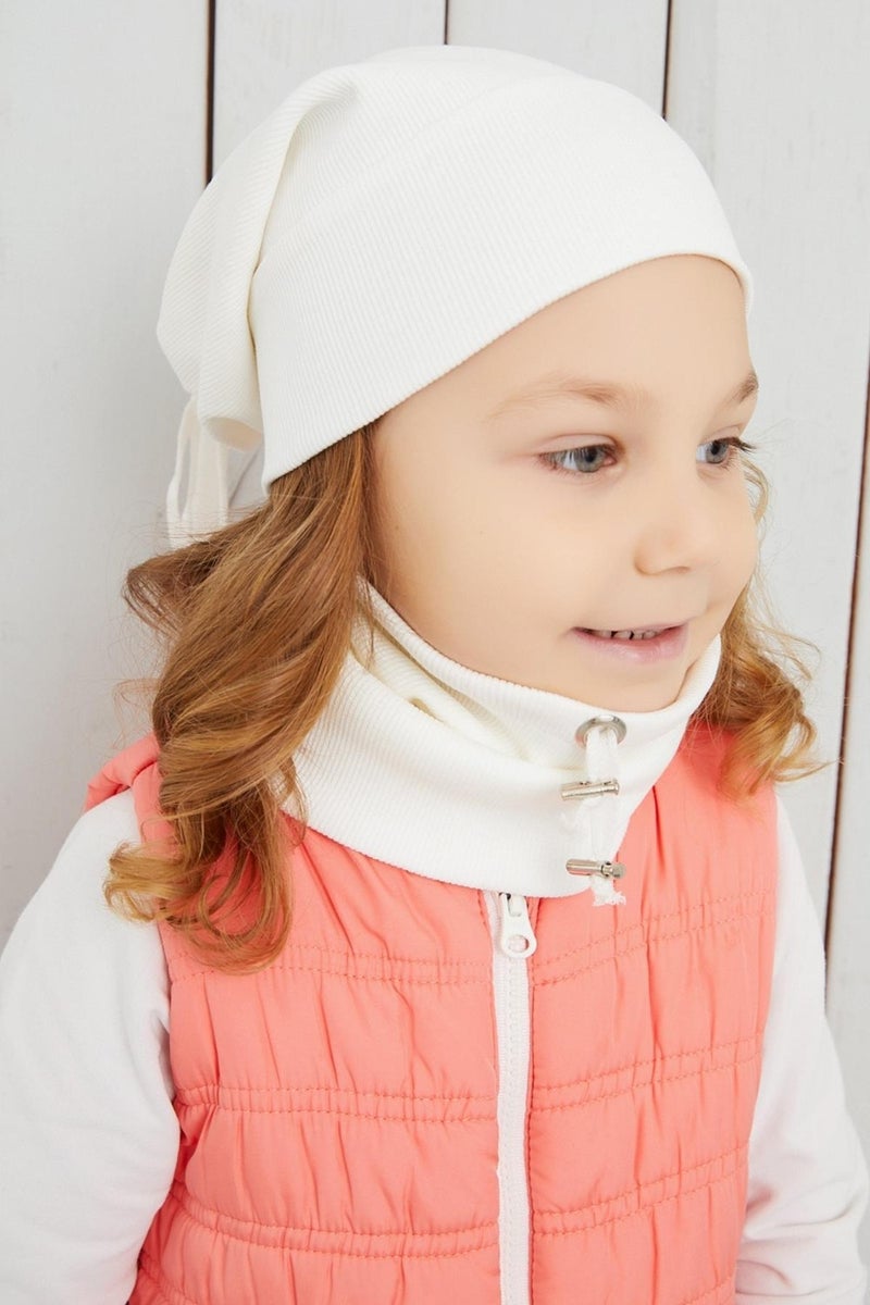 Babygiz Girl's White Rope Hat Beanie Neck Collar Set Cotton Camisole  - Image 4