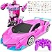 Bloolilies Rc Car Remote Control Car Toys for Girls Birthday Gifts 118 Pink Transform Robot Toy Cars with 360 Rotating Led Lights  One Button Deformation Transform Toys for Kids 3 4 5 6 7 8 - Image 4