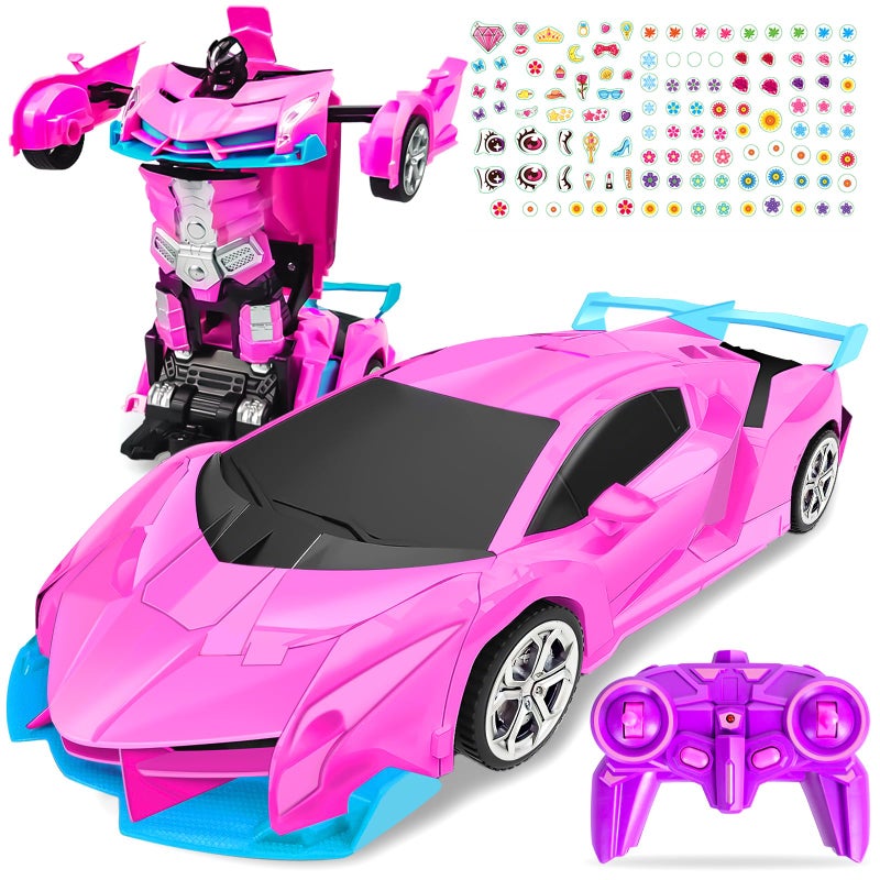 Bloolilies Rc Car Remote Control Car Toys for Girls Birthday Gifts 118 Pink Transform Robot Toy Cars with 360 Rotating Led Lights  One Button Deformation Transform Toys for Kids 3 4 5 6 7 8 - Image 2