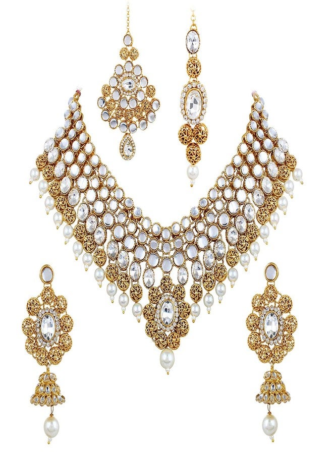 Shining Diva Bridal Kundan Necklace Set/Jewellery Set with Maang Tikka Passa and Earrings for Girls/Women(Red)(6848s) - Image 1