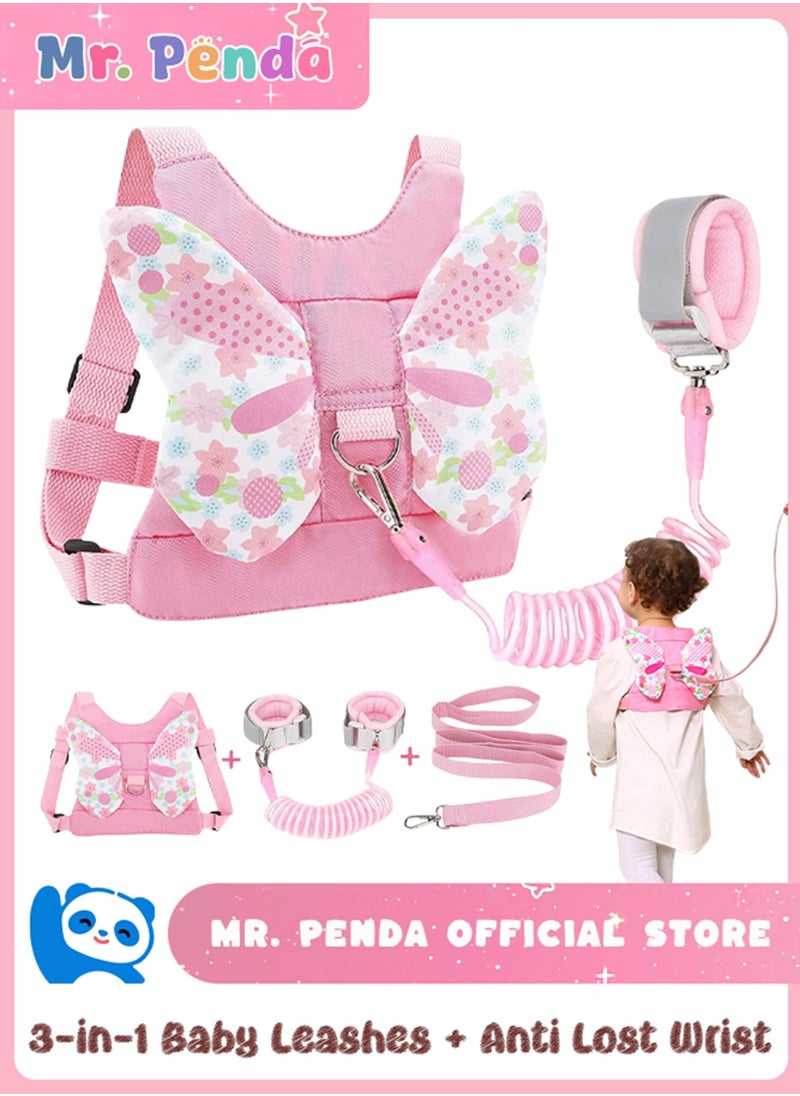 Mr. Penda 3 in 1 Butterfly Shape Toddler Leash, Anti Lost Wrist Link with Leash and Anti-Loss Wrist Connection, Reflective Anti-Loss Wrist Strap for Kids Infants and Children, Wrist Strap for Outdoor Activities and Shopping (Pink)  - Image 1