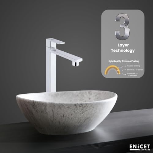 Enicet 12 Inch High Neck Pillar Tap, SS 304, Chrome Finish,Bathroom Table Top Wash Basin Tap for Home, 12 Inch Tall Extended Body Pillar Cock, Smooth Foam Flow (TE120) - Image 3
