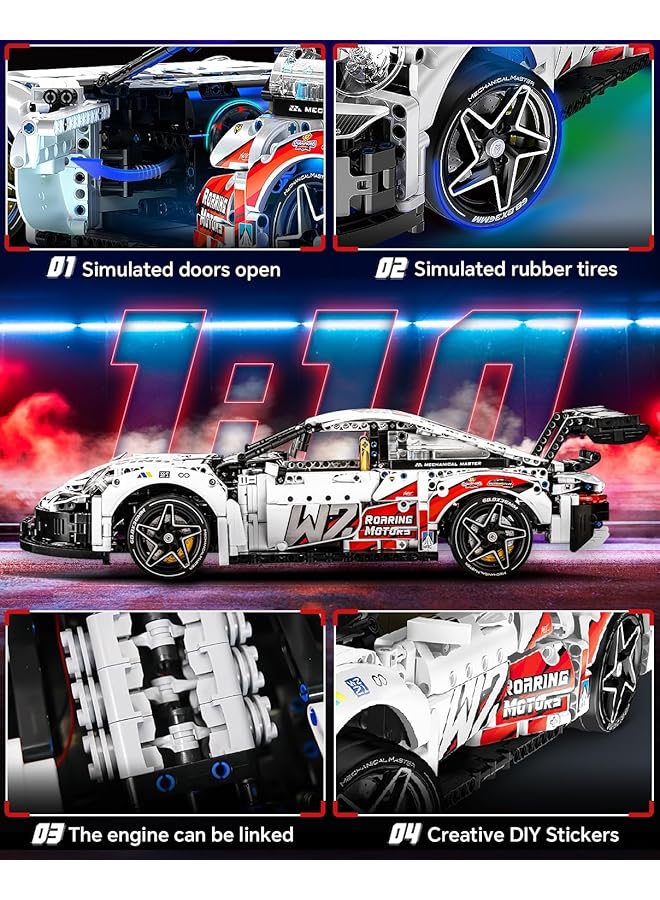 KASTWAVE 1:10 Racing Car Brick Kit 2 In 1 Sports Car & Combat Aircraft Model 1861 Pieces Remote Control Supercar Moc Assembly Kit For Adults & Teenagers - Image 3