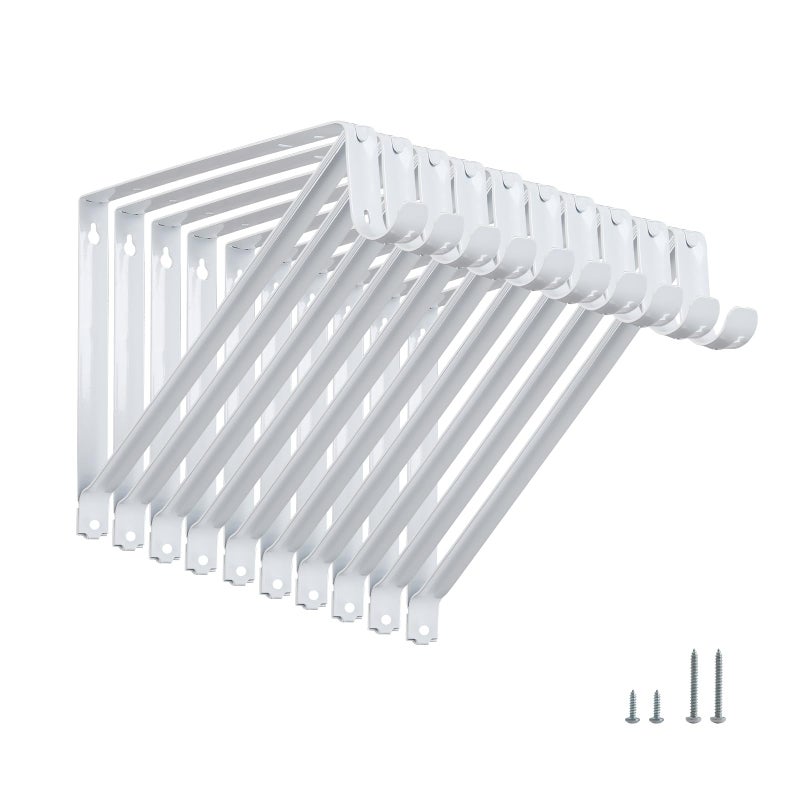 HOME MASTER HARDWARE Heavy Duty Closet Shelf Rod Brackets Supports 250lbs Wall Mounted Closet Shelves Bracket with Rod Shelving Support White with Screws 10Pack
