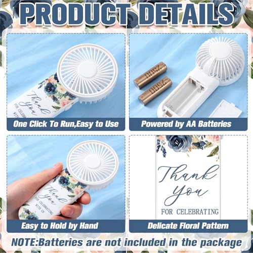 Tujoe 100 Pcs Mini Handheld Fans for Wedding Guests with Lanyard, Portable Personal Fans Bulk for Outdoor Wedding, Reception, Bridal Shower, Summer Party Favors Gifts(Navy Blush Floral) - Image 4